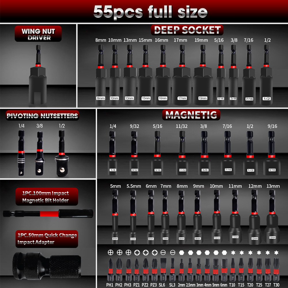 55PCS Magnetic Impact Nut Driv - огляд і ціна Power Tools List